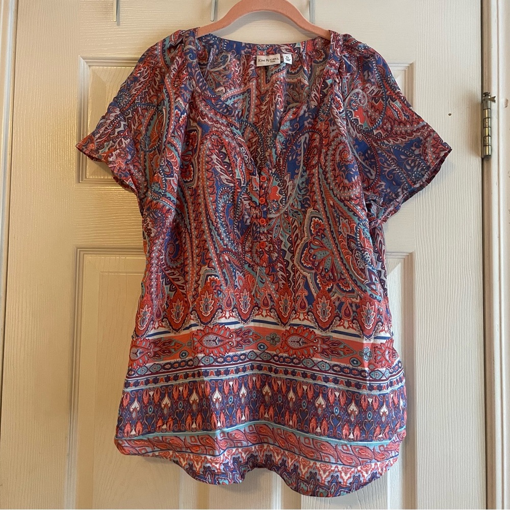 Kim Rogers Petite Size Large Multicolor Lightweight Short Sleeve Top